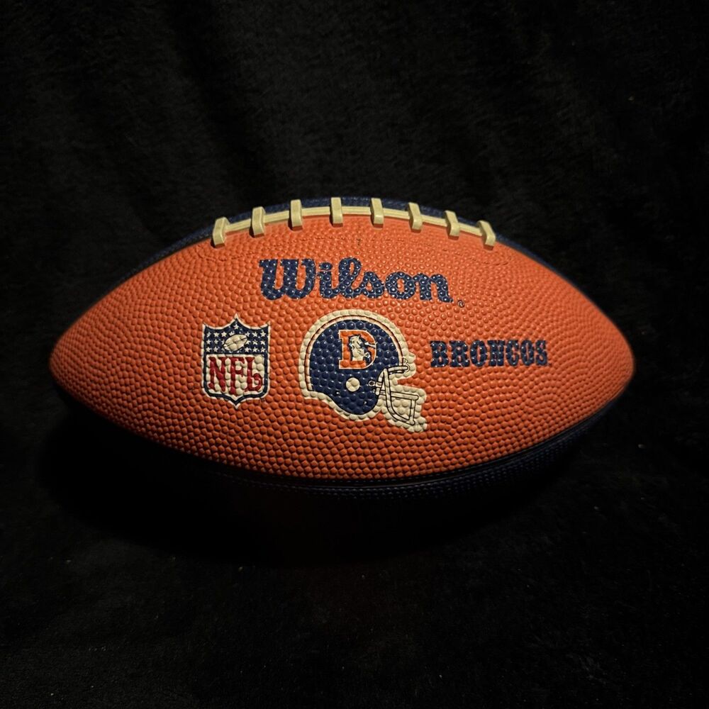 Denver Broncos Leather 12 inch Logo Football Ball Orange & Blue